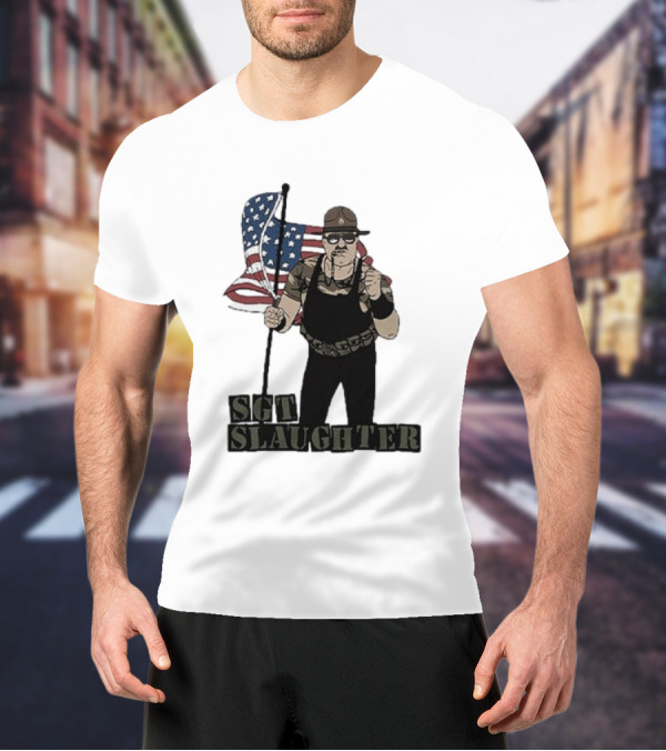 Sgt Slaughter American Flag Comic Style Patriotic T-Shirt