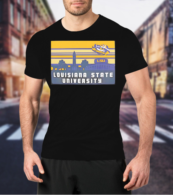 Louisiana State University Campus Skyline Retro LSU Tigers T-Shirt