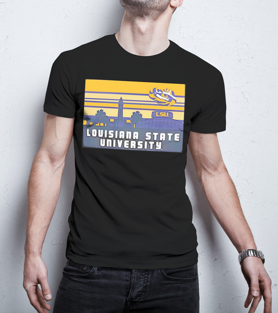 Louisiana State University Campus Skyline Retro LSU Tigers T-Shirt