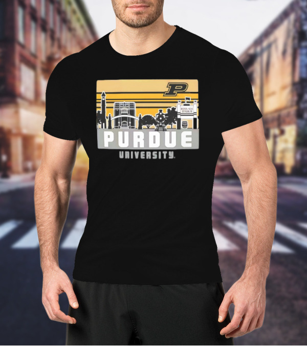 Purdue Boilermakers University Ross-Ade Stadium Campus Skyline Retro T-Shirt