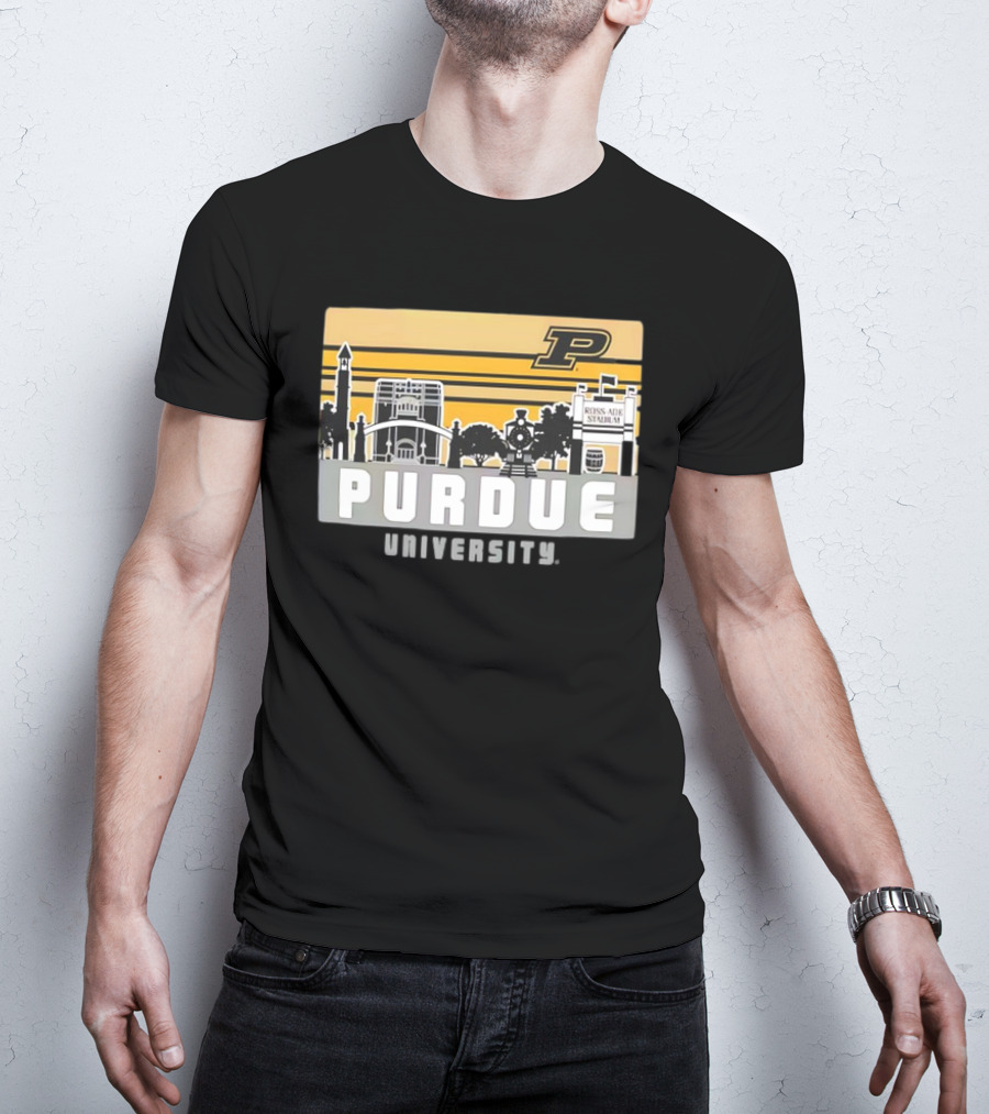 Purdue Boilermakers University Ross-Ade Stadium Campus Skyline Retro T-Shirt