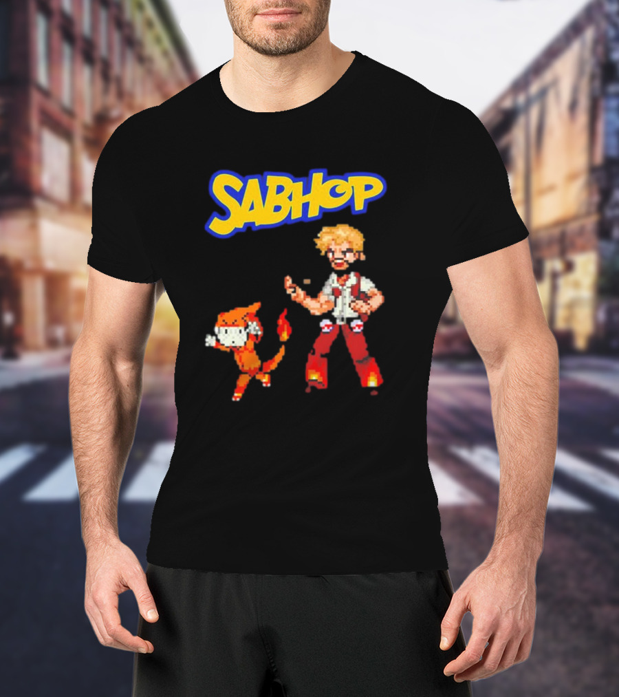Sabhop Pixel Art Pokemon Trainer With Fire Creature T-Shirt