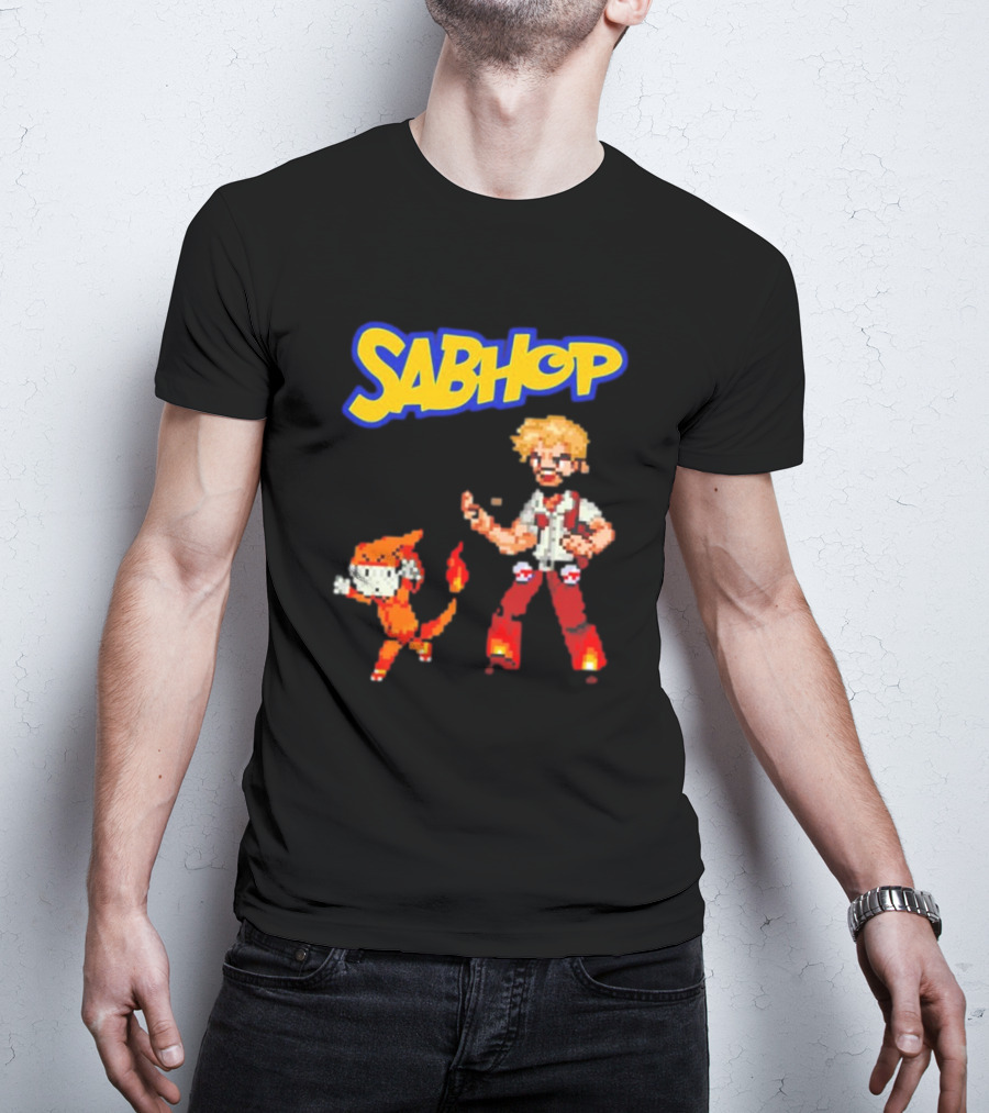 Sabhop Pixel Art Pokemon Trainer With Fire Creature T-Shirt