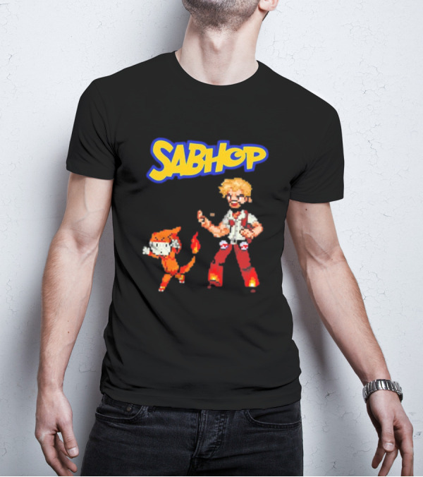 Sabhop Pixel Art Pokemon Trainer With Fire Creature T-Shirt