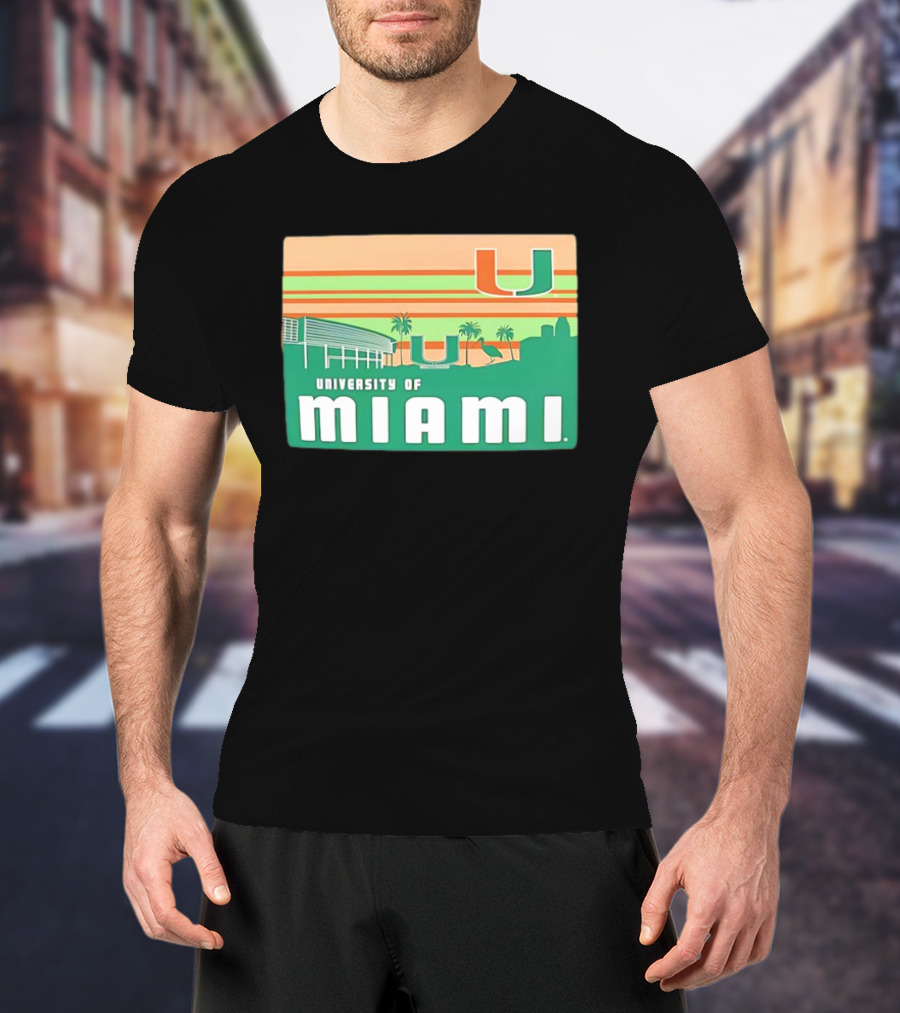 University Of Miami Hurricanes Retro Campus Skyline Palm Trees T-Shirt