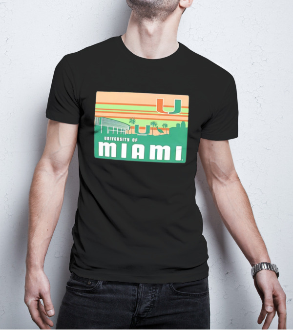 University Of Miami Hurricanes Retro Campus Skyline Palm Trees T-Shirt