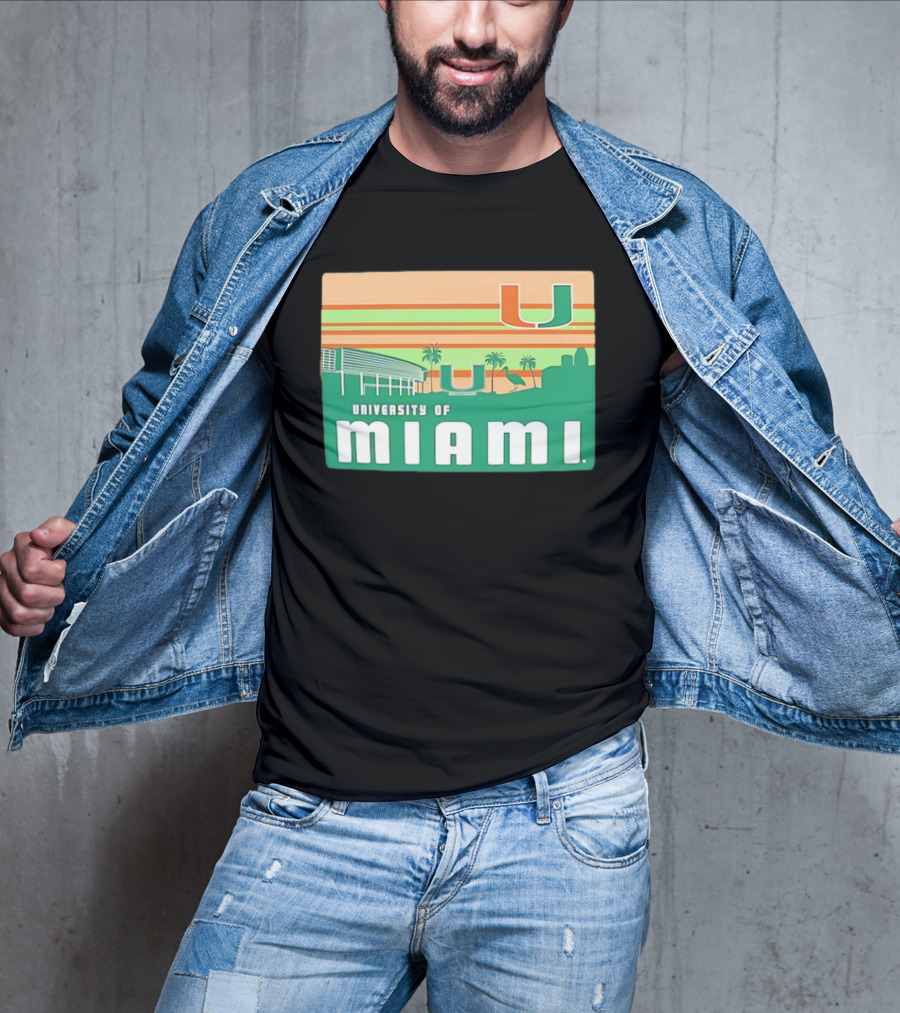 University Of Miami Hurricanes Retro Campus Skyline Palm Trees T-Shirt