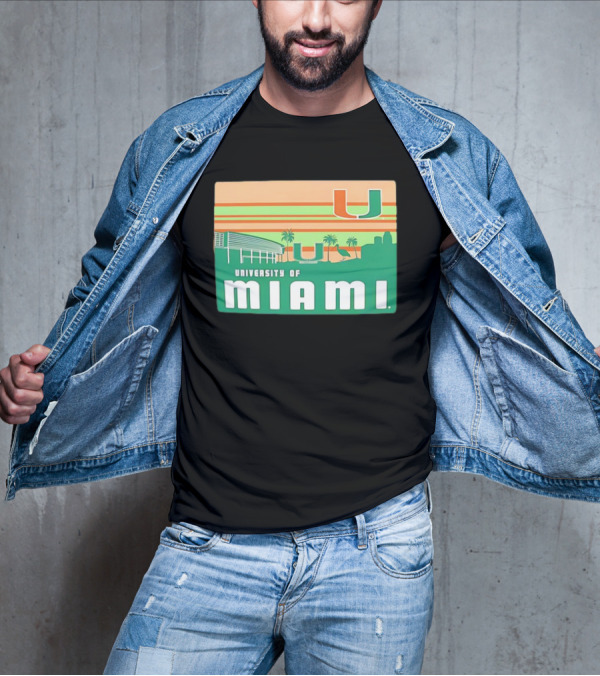 University Of Miami Hurricanes Retro Campus Skyline Palm Trees T-Shirt
