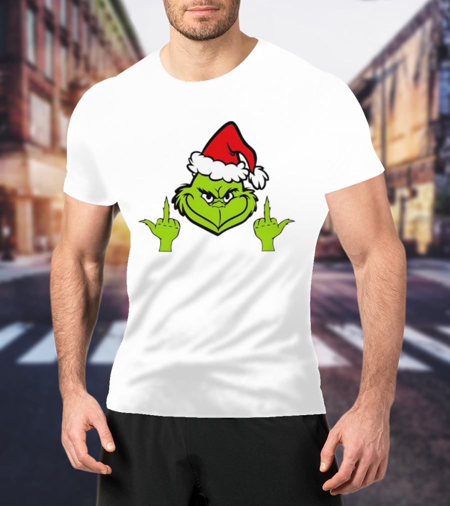 Grinch Middle Finger Funny Grinchmas Santa Claus Iconic Holiday Humor T-Shirt