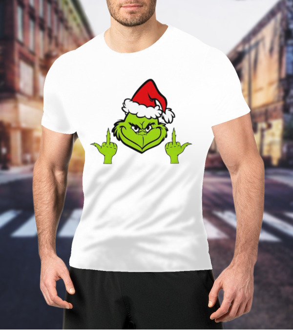 Grinch Middle Finger Funny Grinchmas Santa Claus Iconic Holiday Humor T-Shirt