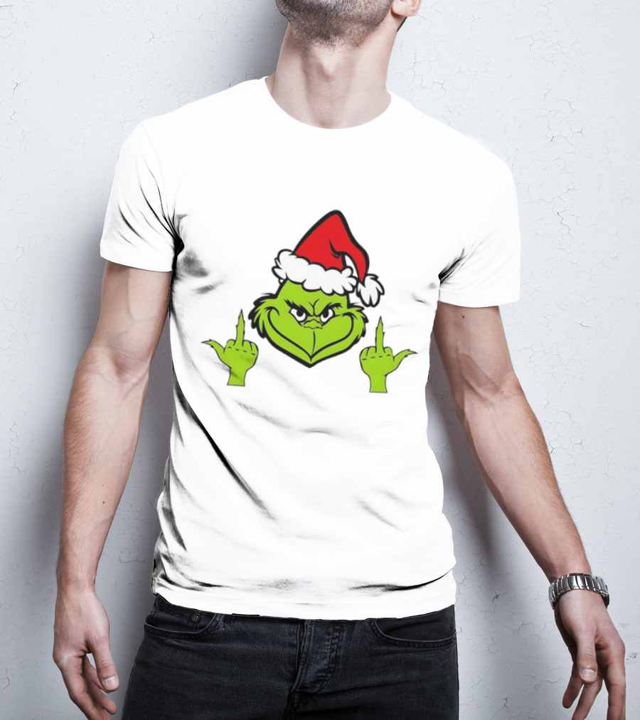 Grinch Middle Finger Funny Grinchmas Santa Claus Iconic Holiday Humor T-Shirt