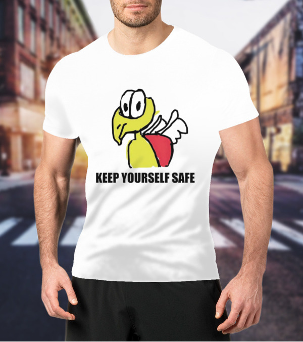 Keep Yourself Safe Bird With White Wings And Red Patch T-Shirt