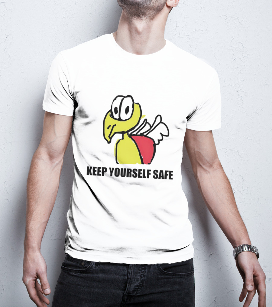 Keep Yourself Safe Bird With White Wings And Red Patch T-Shirt