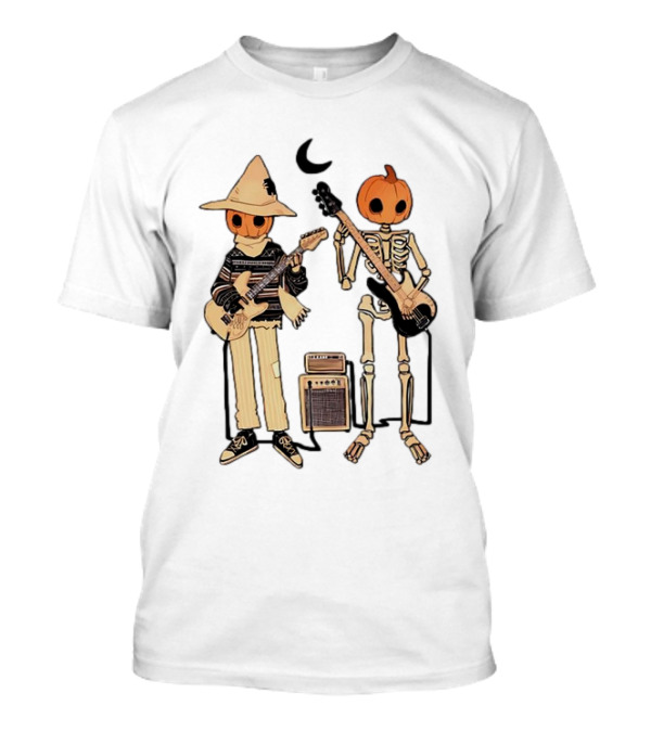 Libby Frame Pumpkin Skeleton Musicians With Crescent Moon T-Shirt