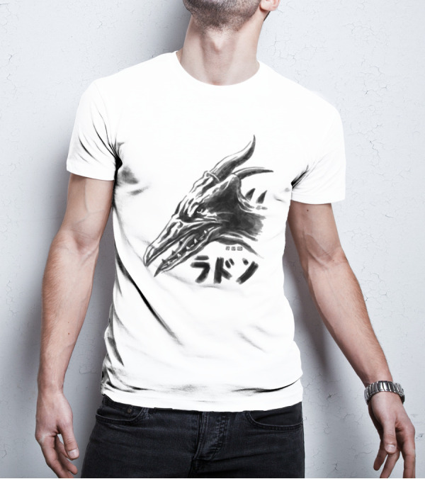 Waterbrushed Flyer Kaiju Rodan Dragon Kanji T-Shirt