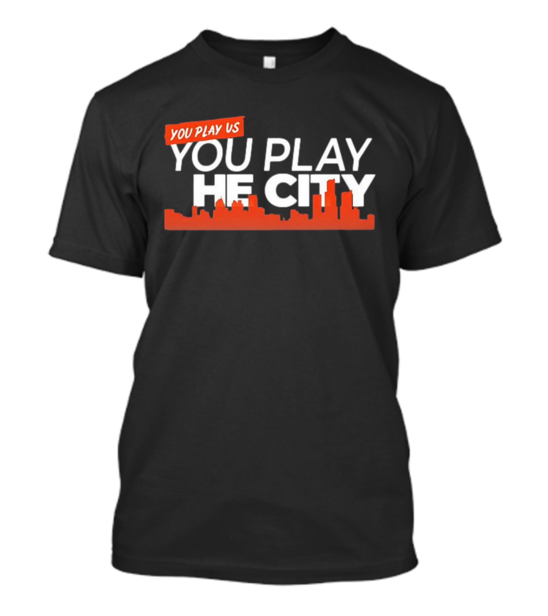 Detroit Tigers You Play Us You Play The City Skyline Orange Text T-Shirt