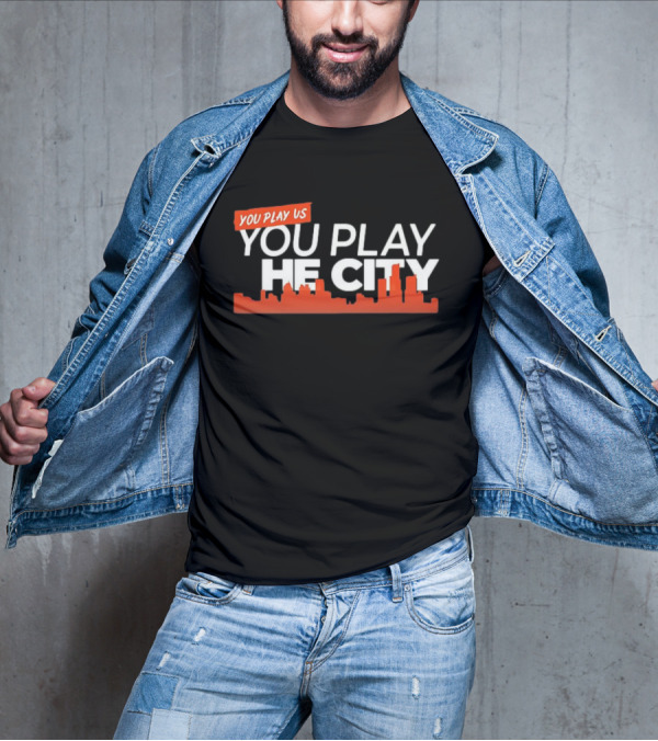 Detroit Tigers You Play Us You Play The City Skyline Orange Text T-Shirt