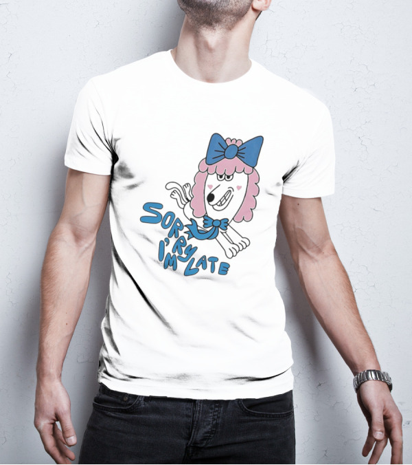 Lazy Oaf Sorry I’m Late Poodle With Pink And Blue Bow T-Shirt