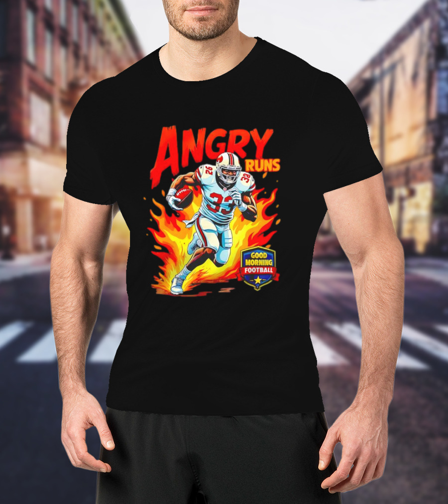 Angry Runs Good Morning Football Flaming Football Player 26 T-Shirt