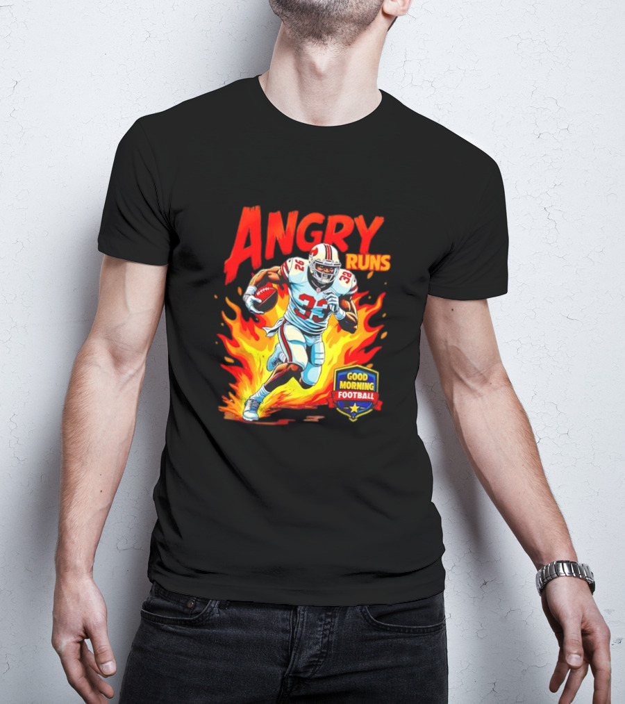 Angry Runs Good Morning Football Flaming Football Player 26 T-Shirt
