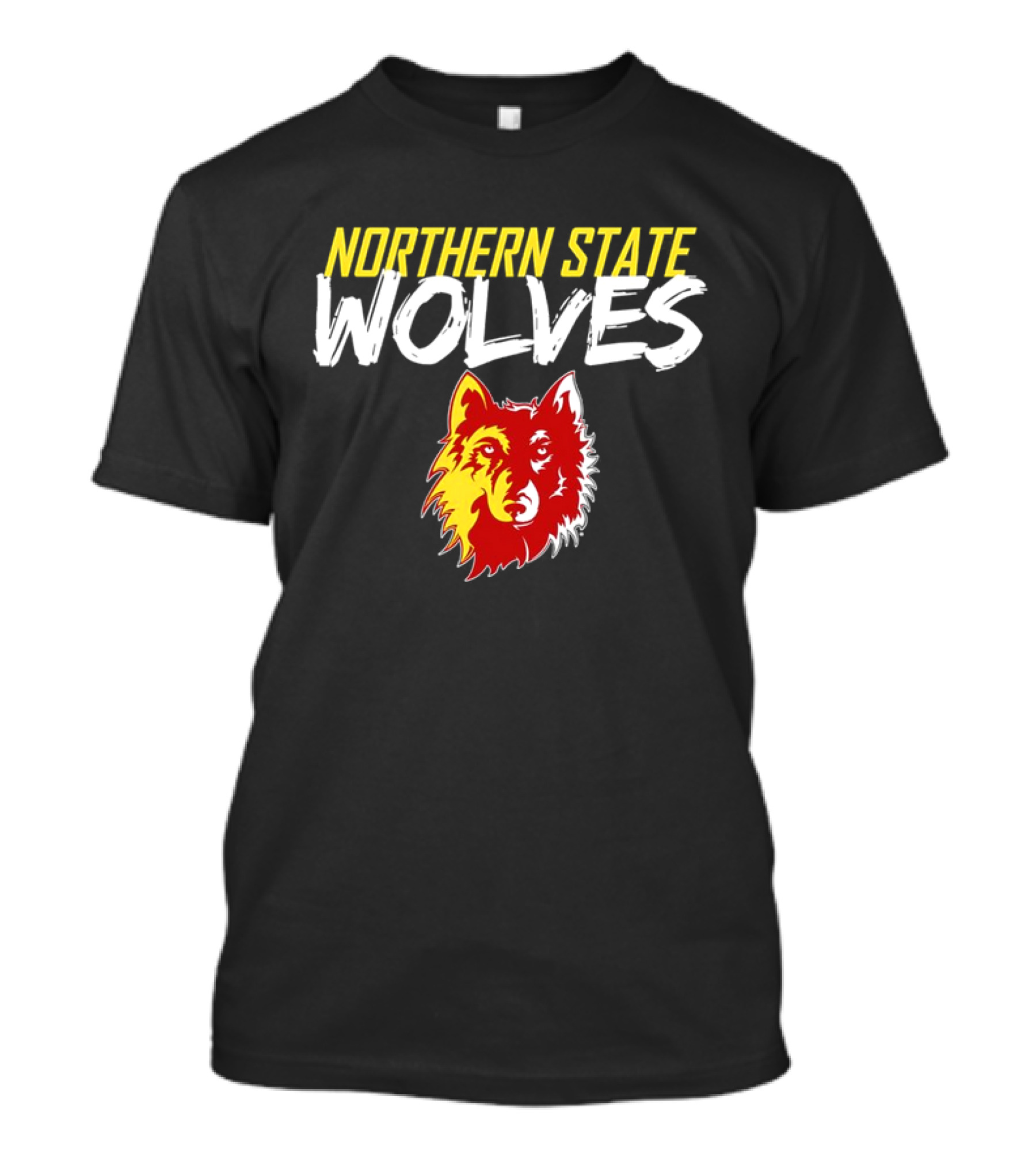 Northern State Wolves Yellow And Red Graffiti Wolf Face T-Shirt