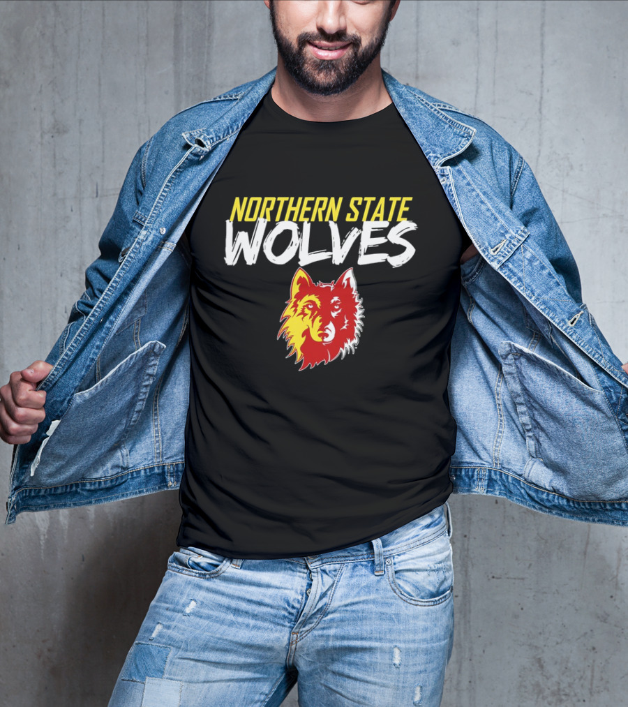Northern State Wolves Yellow And Red Graffiti Wolf Face T-Shirt