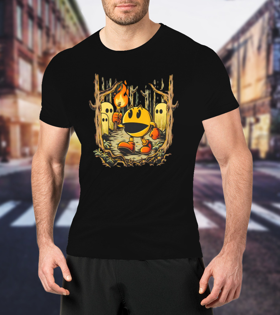 Pac Man Game Forest Torch Adventure With Ghosts T-Shirt