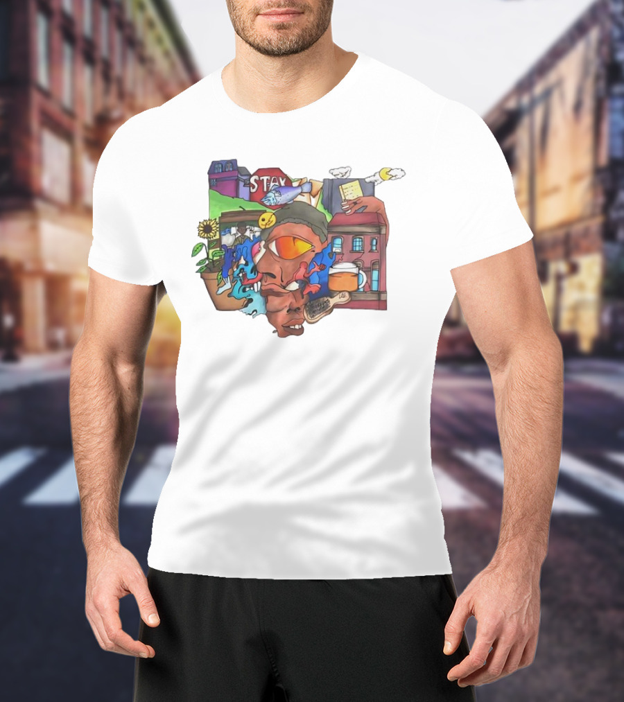 Stay Positive Bloom Thru The Pain With Urban Cityscape And Nature T-Shirt