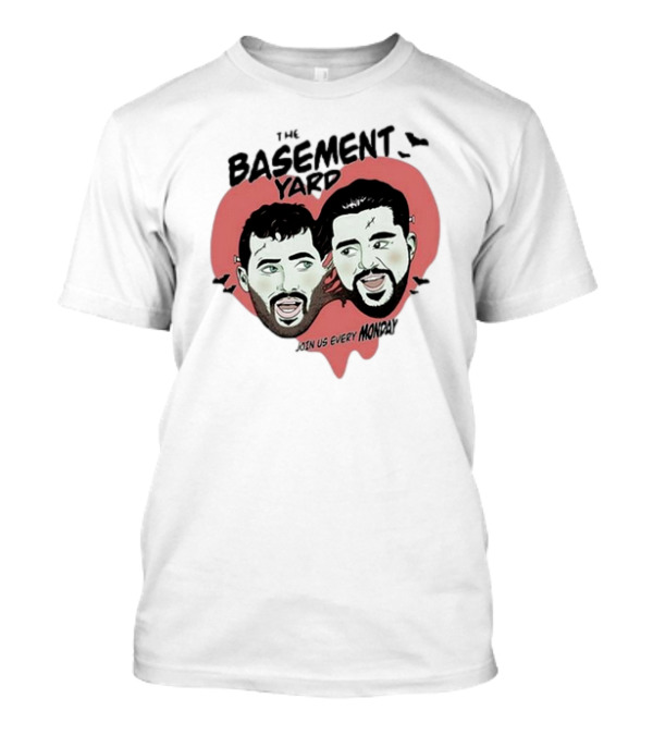 The Basement Yard Join Us Every Monday Spooky Season With Two Characters And Bats T-Shirt