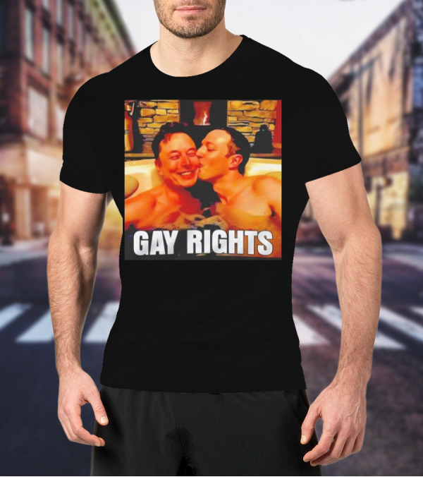 GAY RIGHTS Elon Musk Mark Zuckerberg Kissing Hot Tub Fireplace T-Shirt