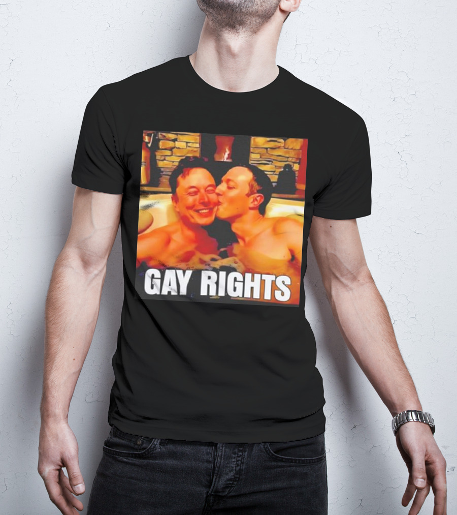 GAY RIGHTS Elon Musk Mark Zuckerberg Kissing Hot Tub Fireplace T-Shirt