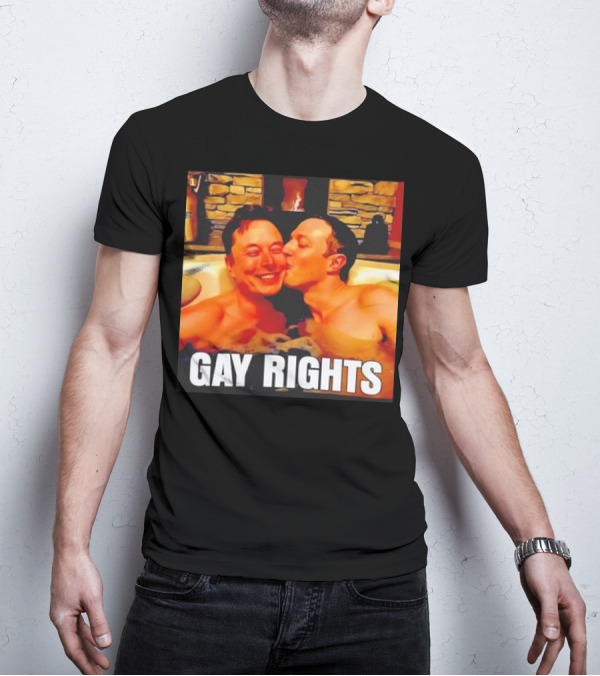 GAY RIGHTS Elon Musk Mark Zuckerberg Kissing Hot Tub Fireplace T-Shirt