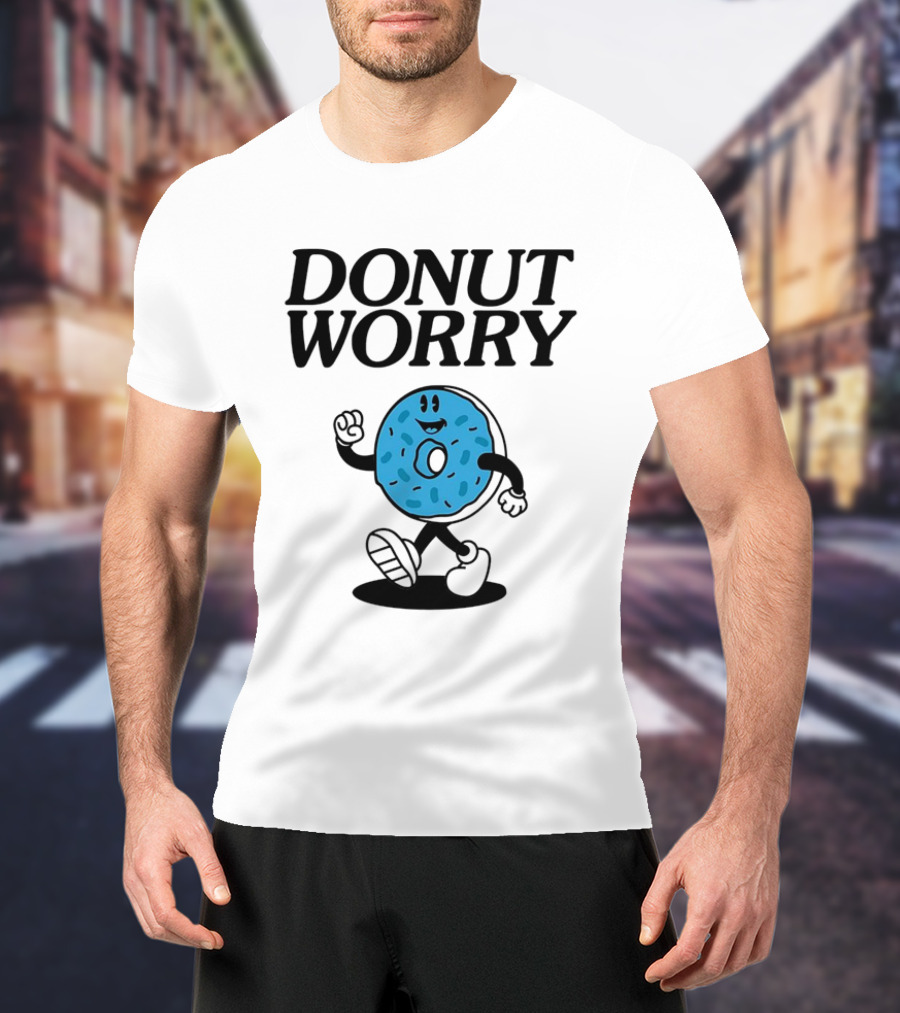 DONUT WORRY Smiley Face Walking Doughnut Character T-Shirt