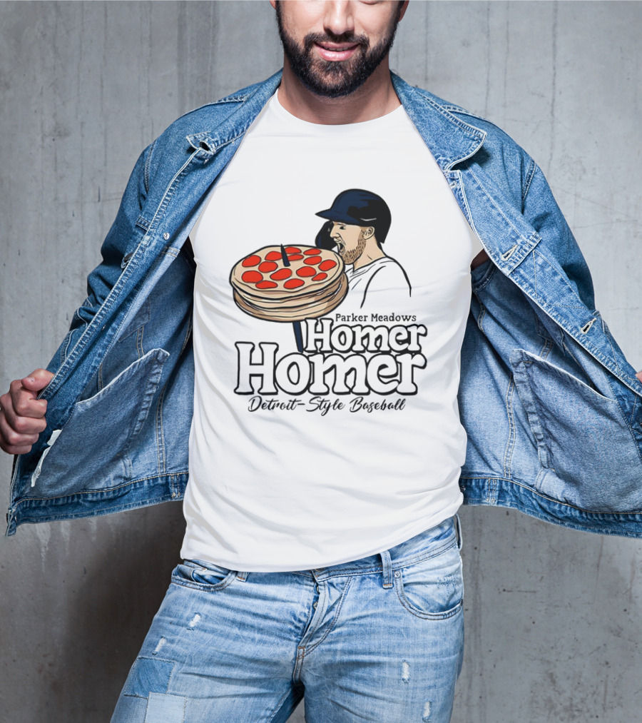 Parker Meadows Homer Homer Detroit-Style Baseball Pizza T-Shirt