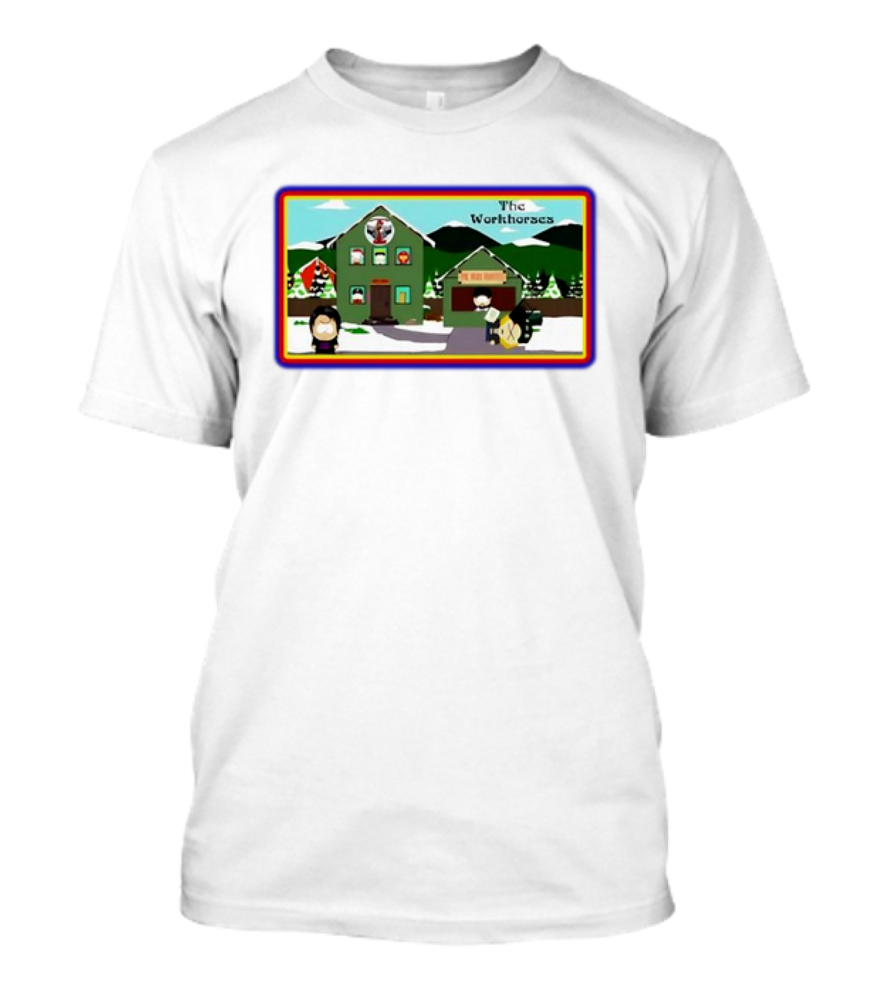 The Workhorses South Park Cartoon Snowy Neighborhood Scene T-Shirt
