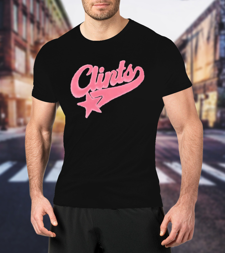 Clints Pink Fuzzy Star Script T-Shirt