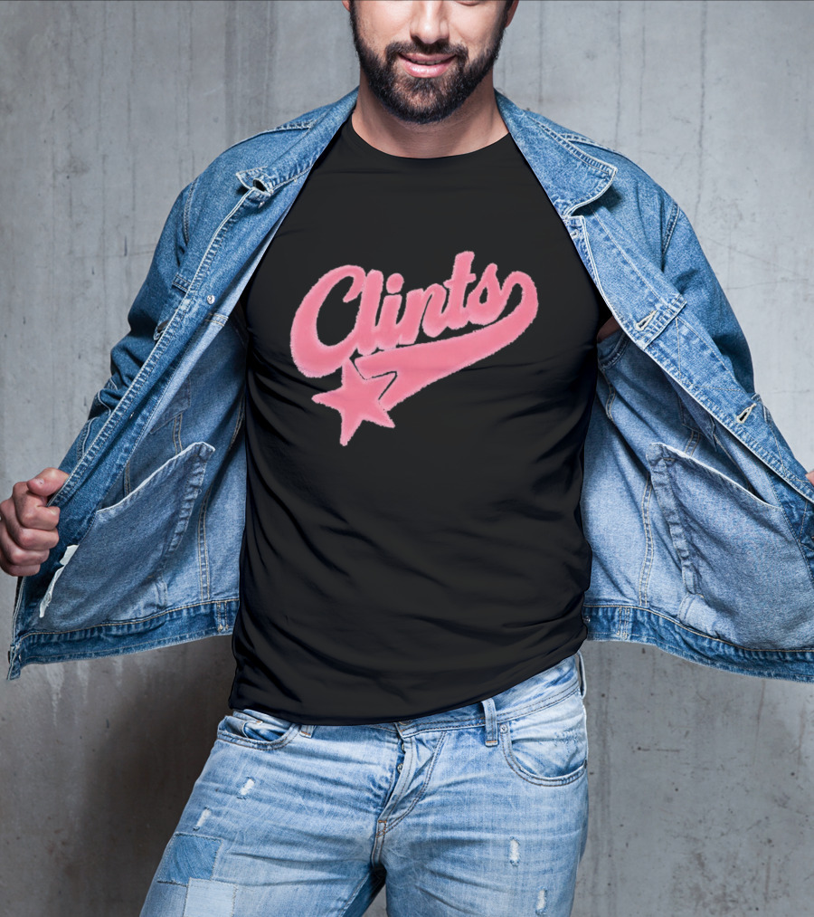 Clints Pink Fuzzy Star Script T-Shirt