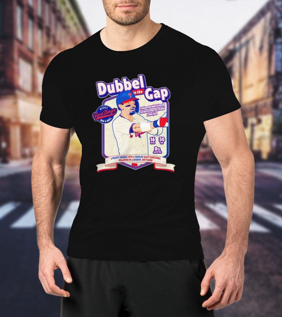 Dubbel In The Gap Nicky Two Bags Baseball Beer Label T-Shirt