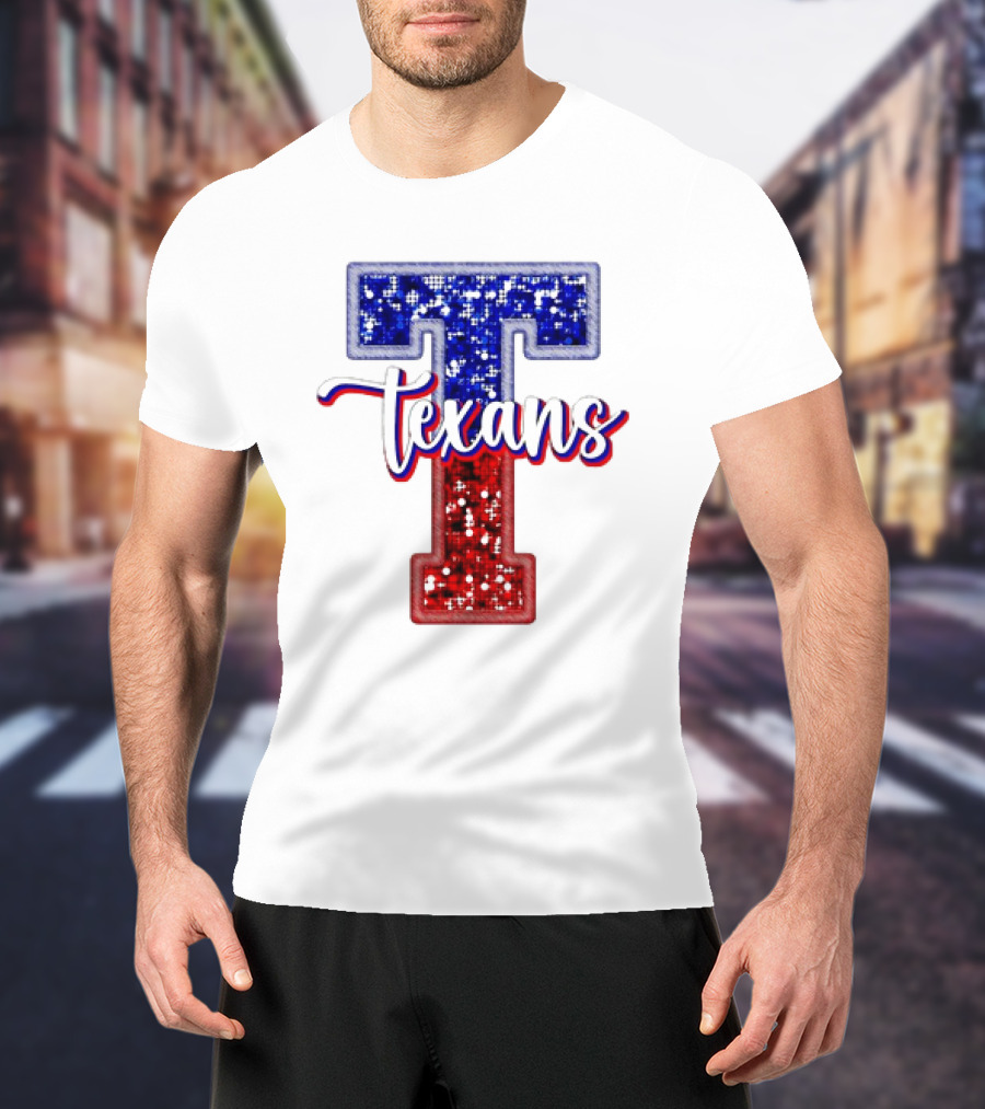 Texans Glitter Football T Red Blue T-Shirt