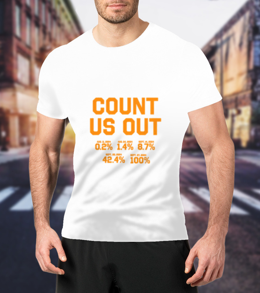 COUNT US OUT Detroit Baseball Aug 1 0.2% Aug 24 1.4% Sept 4 8.7% Sept 8 42.4% Sept 27 100% T-Shirt