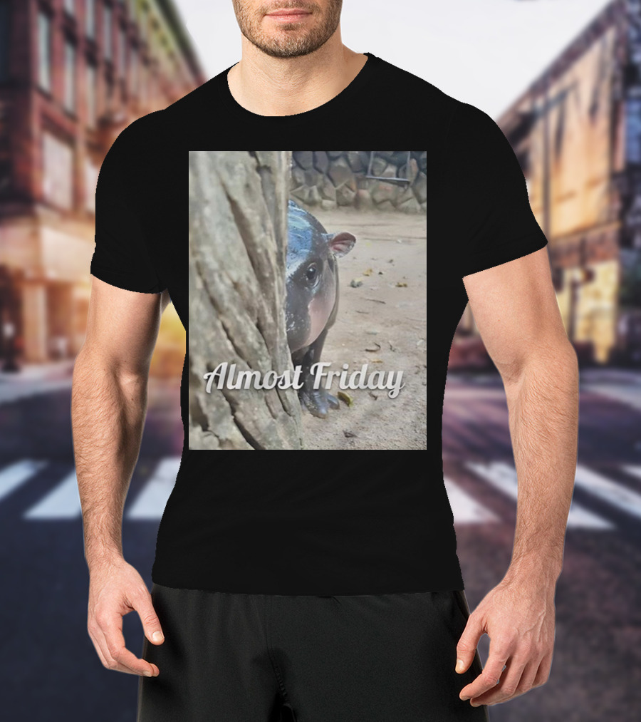 Almost Friday Peek Hippo Behind Tree T-Shirt