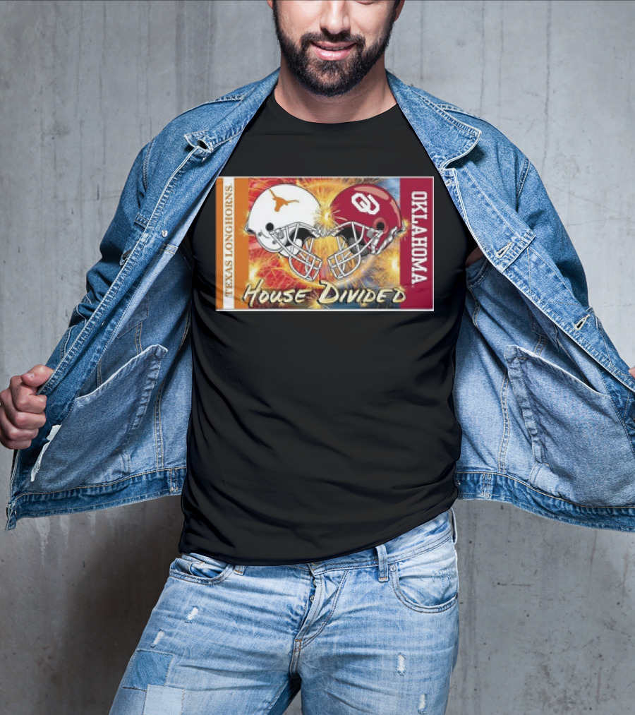 Texas Longhorns Vs. Oklahoma Sooners House Divided Rivalry Banner T-Shirt