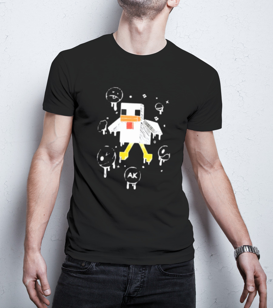 Van Meneer Kippie AK Blocky Chicken With Dripping Faces T-Shirt