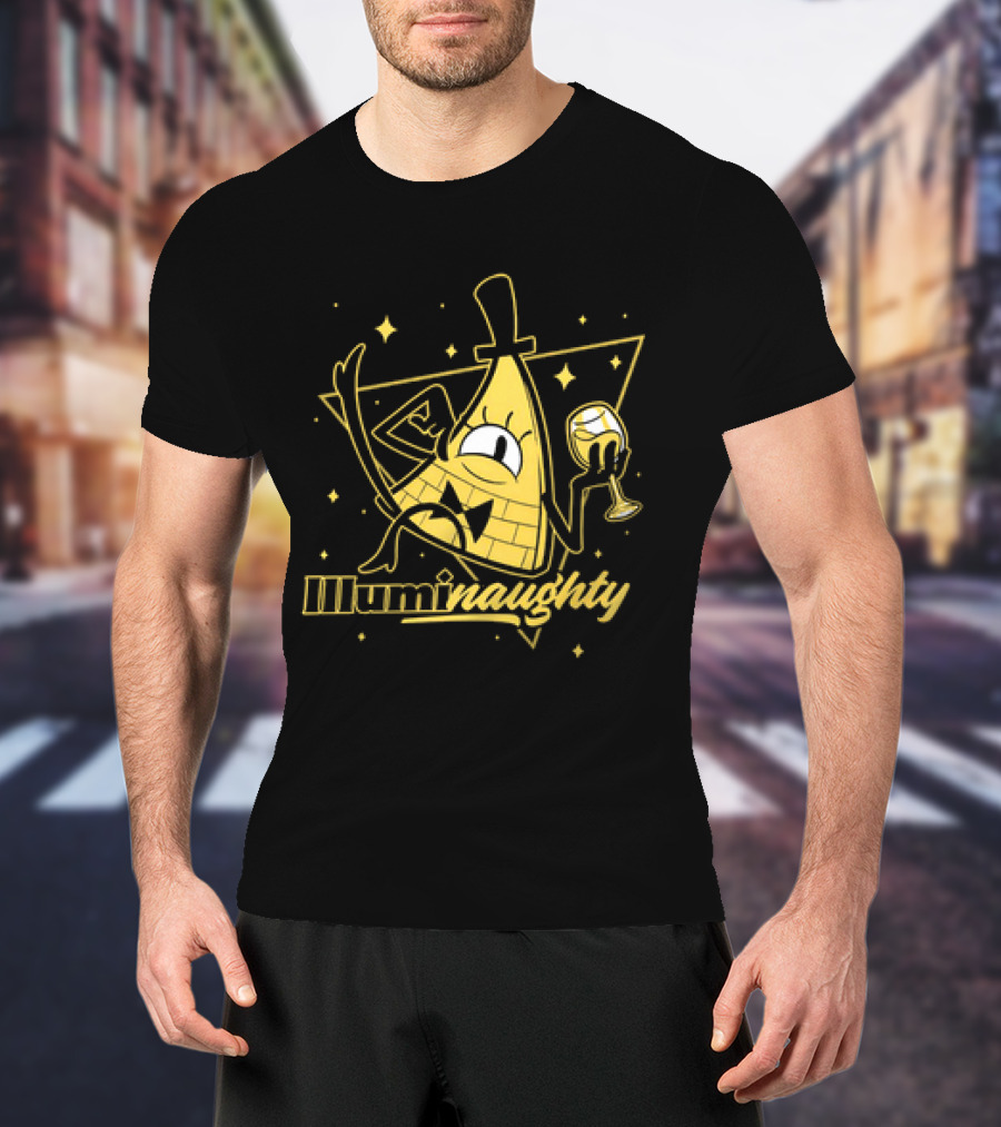 Illuminaughty Naughty Bill Cipher With Drink And Stars T-Shirt