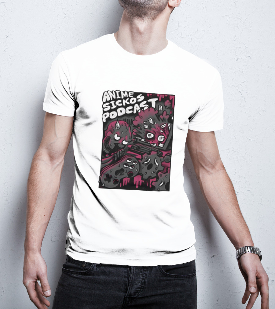 Anime Sickos Podcast Game Controllers Dripping Pink And Black Monster Faces T-Shirt