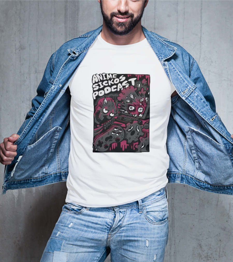 Anime Sickos Podcast Game Controllers Dripping Pink And Black Monster Faces T-Shirt