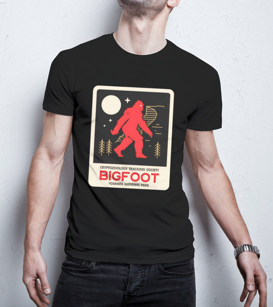 Bigfoot Cryptozoology Tracking Society Moonlit Yosemite National Park T-Shirt