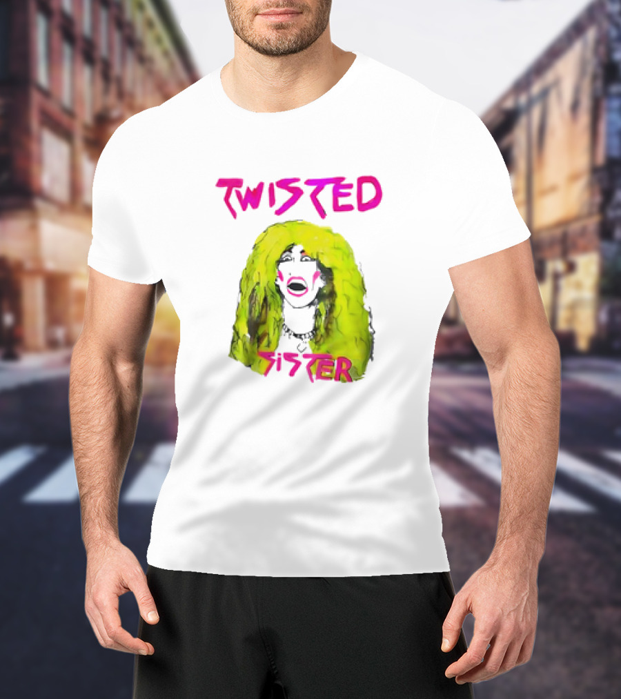 Twisted Sister Cartoon Portrait Neon Hair Rock Face T-Shirt
