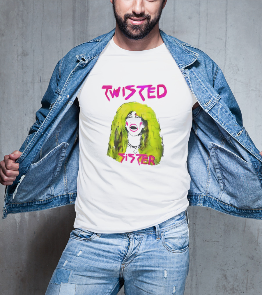 Twisted Sister Cartoon Portrait Neon Hair Rock Face T-Shirt