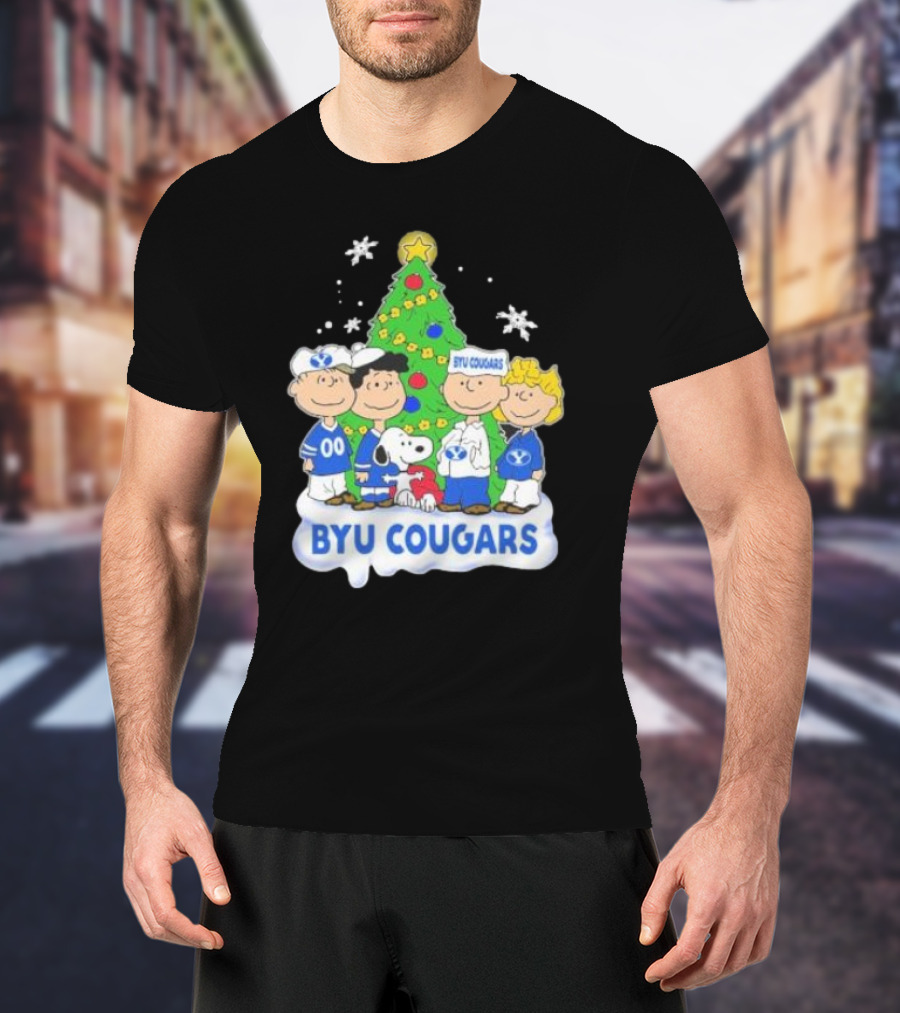 BYU Cougars Peanuts Characters Christmas Tree T-Shirt